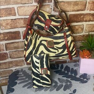 Dooney & Bourke Black & Cream Zebra Print Shoulder Bag with wallet & coin pouch